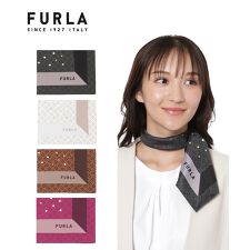 フルラ(FURLA)の【日本製】シルクスカーフ 65×65cm 箔プリント ロゴ カラーブロック UV