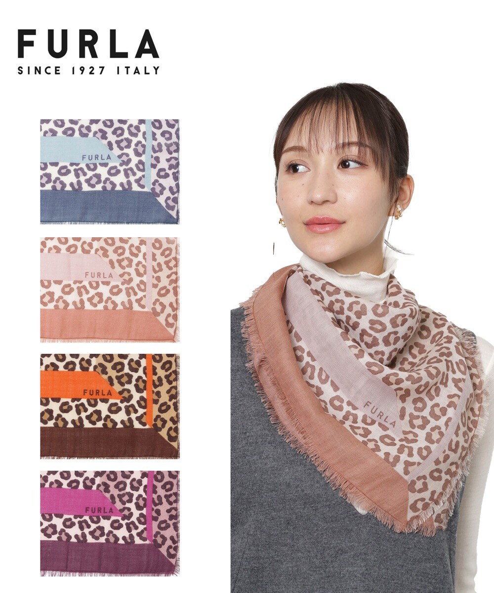 洗える】ウール100％スカーフ 80×80cm レオパード柄 ヒョウ柄 ロゴ