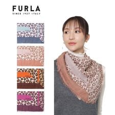 フルラ(FURLA)の【洗える】ウール100％スカーフ 80×80cm レオパード柄 ヒョウ柄 ロゴ カラーブロック
