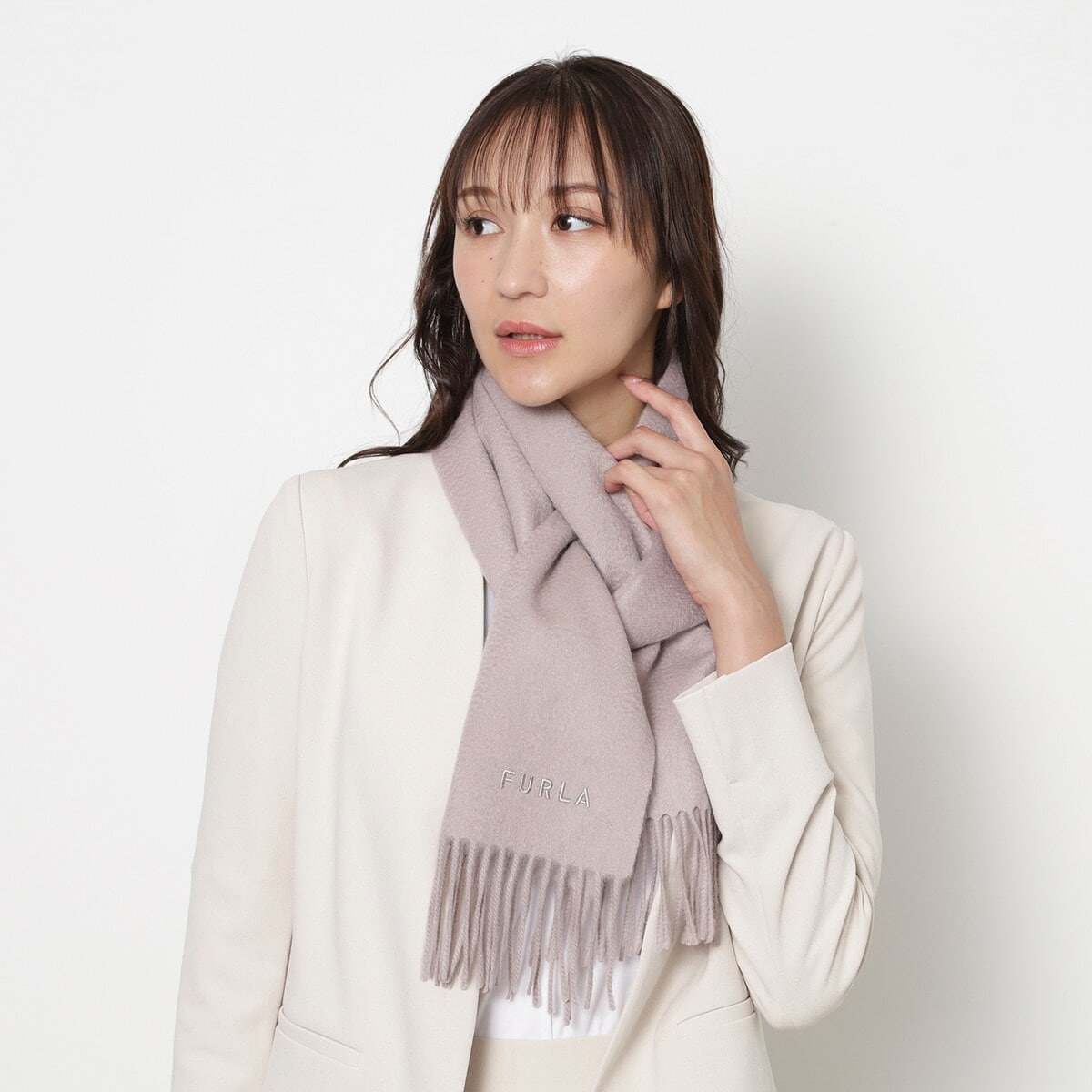 洗える】カシミヤ100%紡毛厚手マフラー 30×180cm 無地 ロゴ | フルラ