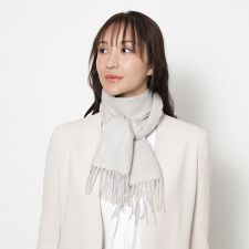 【洗える】カシミヤ100％紡毛厚手マフラー 20×150cm ロゴ 無地