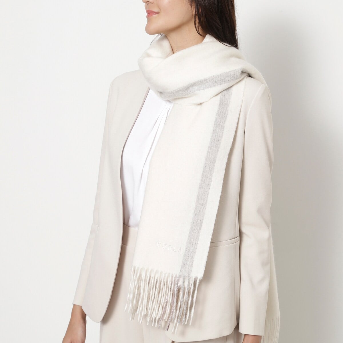 シルクカシミヤ梳毛薄手ストール 55×185cm カラーブロック ロゴジャ