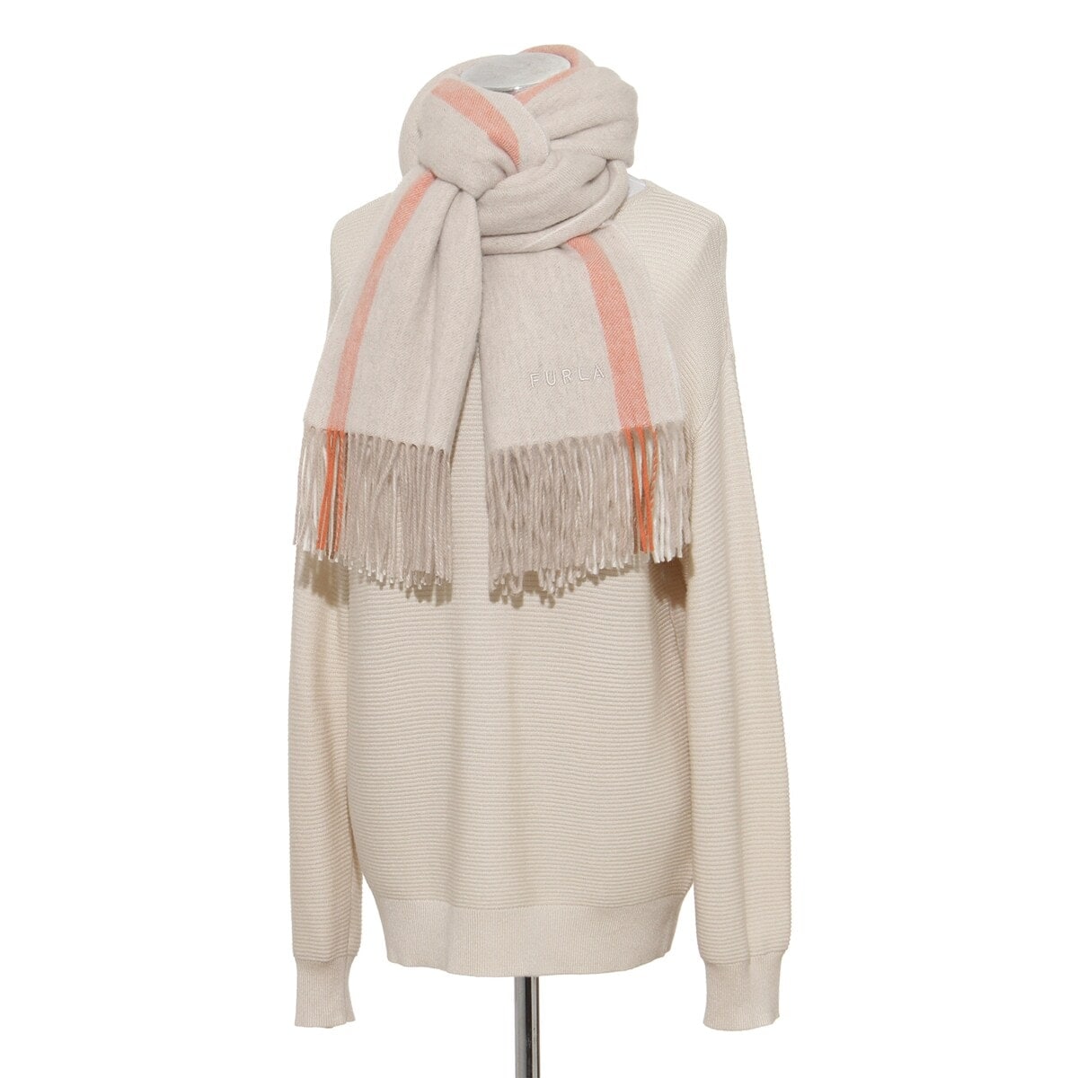 フルラ　薄手ストール　アーチロゴ　洗えるシルクカシミヤ　ベージュ系 フルラ 薄手ストール アーチロゴ 洗えるシルクカシミヤ ベージュ系