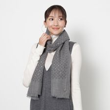 ウールストール 72×180cm 箔プリント ロゴ アーチロゴチャーム付き