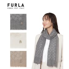 フルラ(FURLA)のウールストール 72×184cm 箔プリント ロゴ アーチロゴチャーム付き