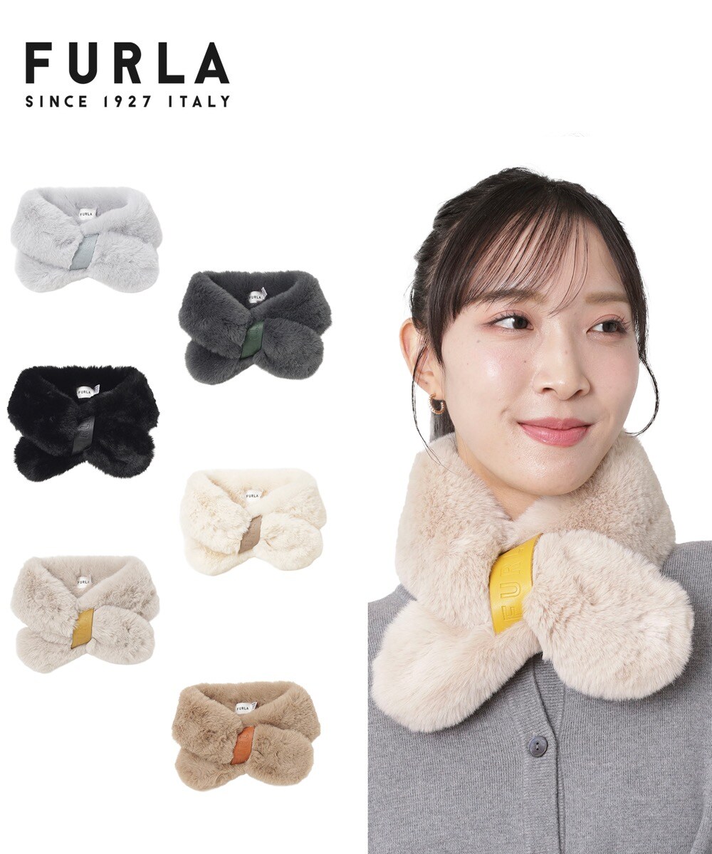 レザーロゴ付きリボン風フェイクファーマフラー 7×76cm | フルラ(FURLA