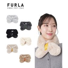 フルラ(FURLA)のレザーロゴ付きリボン風フェイクファーマフラー 7×76cm