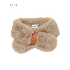 フルラ(FURLA)のレザーロゴ付きリボン風フェイクファーマフラー 7×76cm