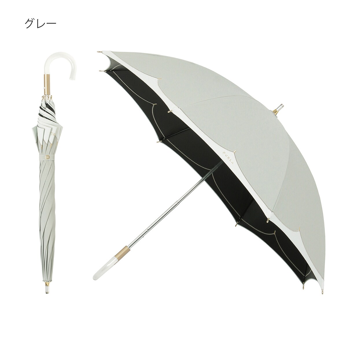 晴雨兼用折りたたみ日傘 シャンブレー オーガンジー ロゴ刺繍