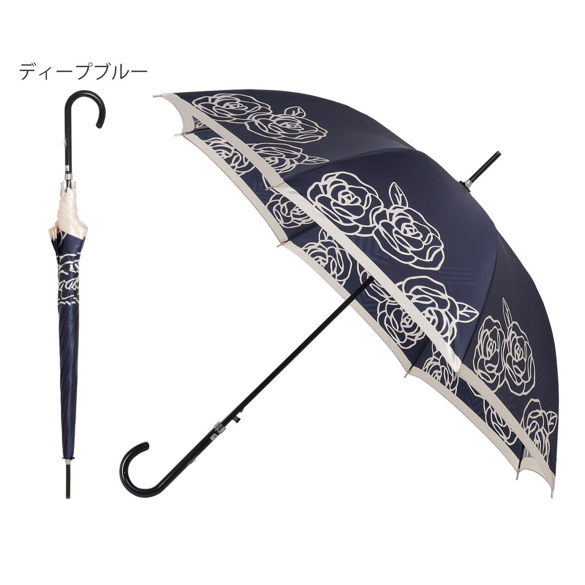 耐風傘】雨傘 長傘 サテン 花柄 バイカラー パイピング ロゴ UV