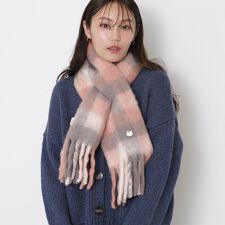 ポールアンドジョーアクセソワ(PAUL & JOE ACCESSOIRES)の【インド製】ウール混ボリュームマフラー 18×120cm  チェック ネコチャーム付き