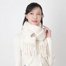 【WEB限定】本革ネーム付き ウール混シャギーマフラー 25×190cm