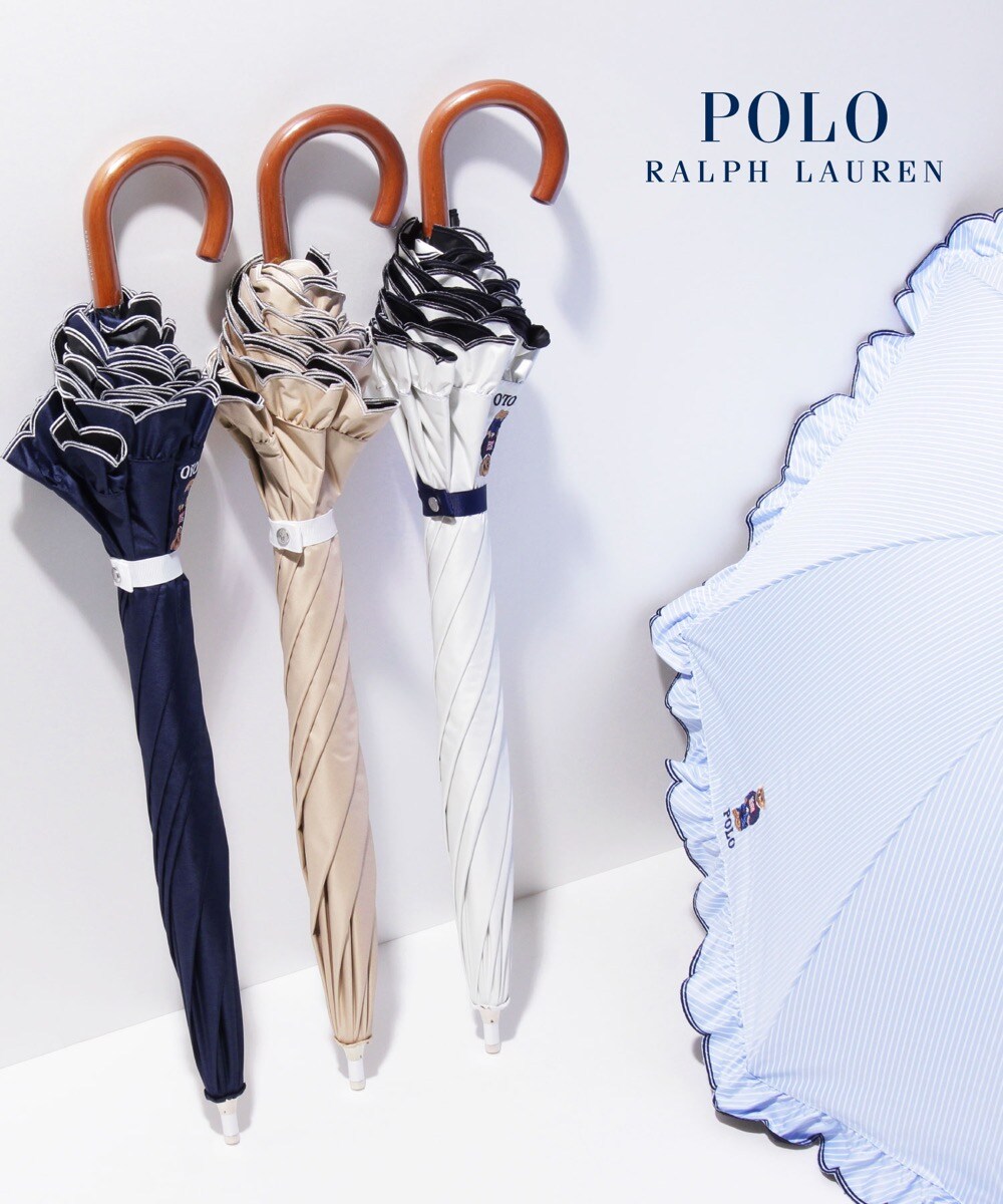 完売品　ポロベア　ラルフローレン　晴雨兼用日傘　スカラフリルワンポイントPOLO WEB限定】晴雨兼用日傘 ショート傘 スカラフリル ポロベア 遮光率100