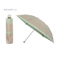 晴雨兼用折りたたみ日傘 シャンブレー 切り継ぎグログラン ロゴ 遮光率100％ 遮熱 UV