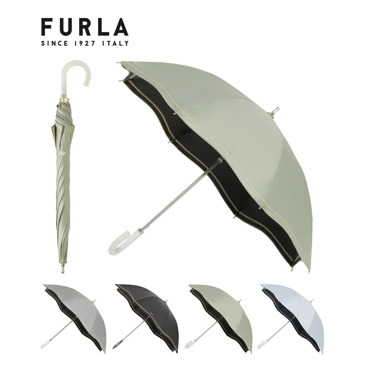 ★新品★フルラ　晴雨兼用　楽折ジャンプ式　1級遮光　遮熱　アーチロゴ柄　大きい ジャンプ傘】晴雨兼用日傘 ショート傘 ジッパー刺繍 ロゴ 遮光率100