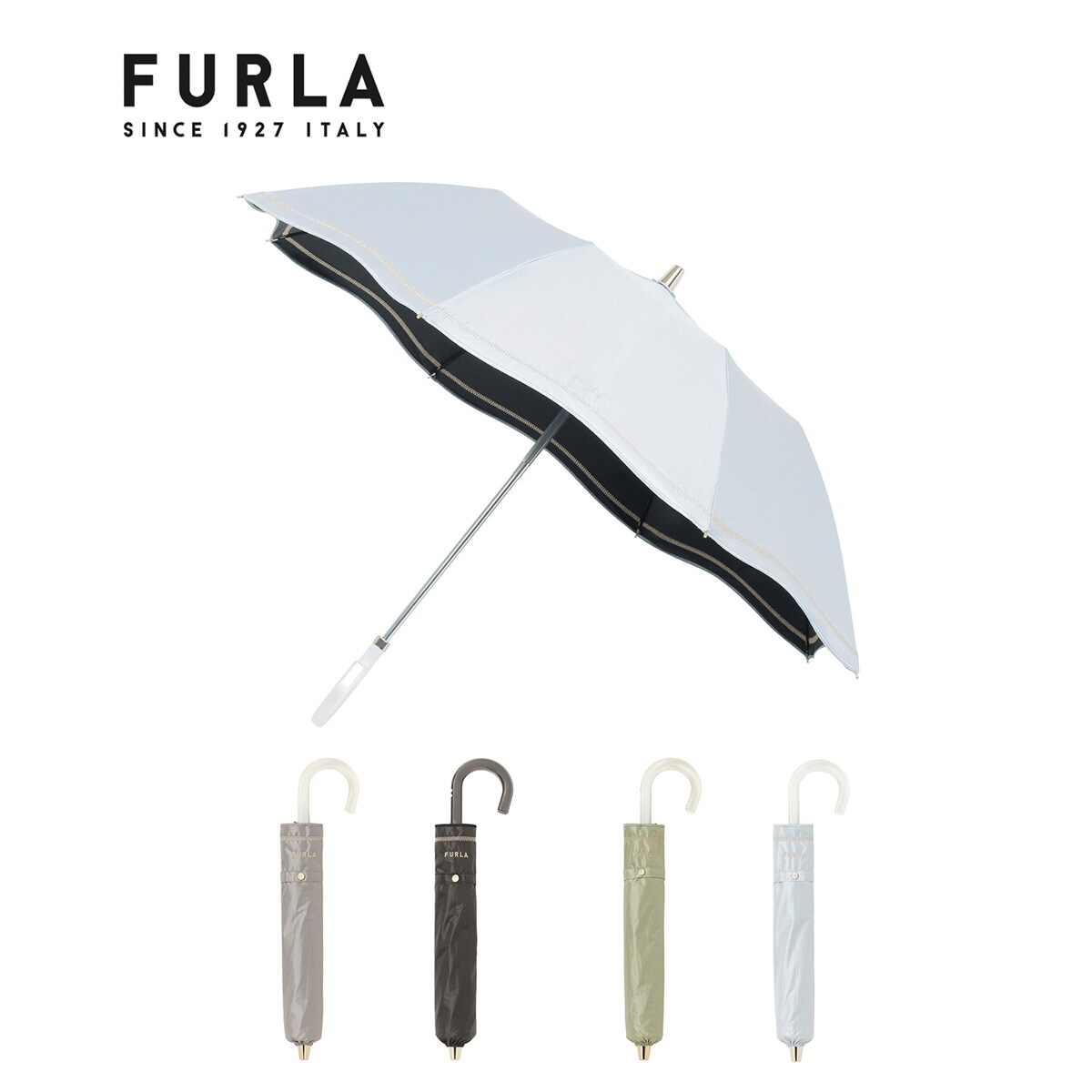 Maximummm★FURLA 折りたたみ日傘 ジャンプ式 ジャンプ傘】晴雨兼用折りたたみ日傘 楽折 ジッパー刺繍 ロゴ 遮光率