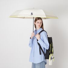 【ロゴ入りストラップ付き】折りたたみ雨傘 楽折ミニ ボーダー ポロポニー ユニセックス