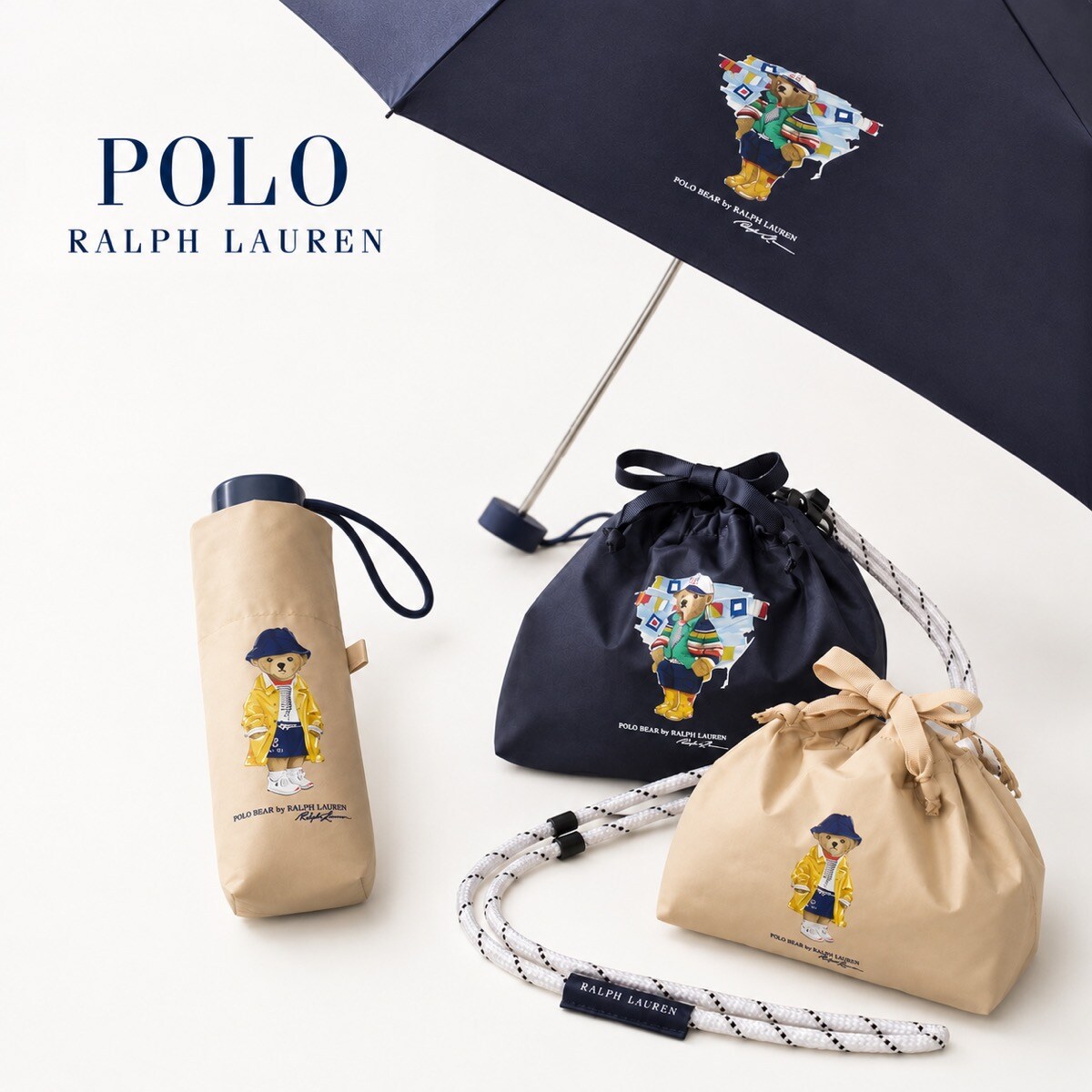 新品　未使用　ポロラルフローレン　晴雨兼用 折りたたみ日傘 ポーチ付 ポロベア 吸水ショルダーポーチ付 遮光雨傘】晴雨兼用折りたたみ日傘 楽折5段