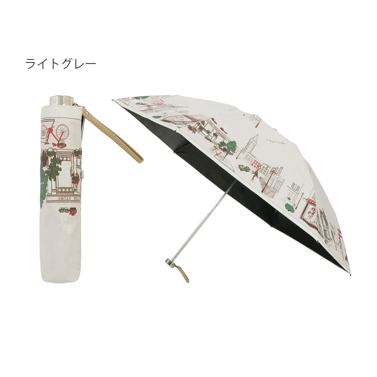 日本製】晴雨兼用折りたたみ日傘 街並み柄 カラフル 1級遮光 遮熱 UV