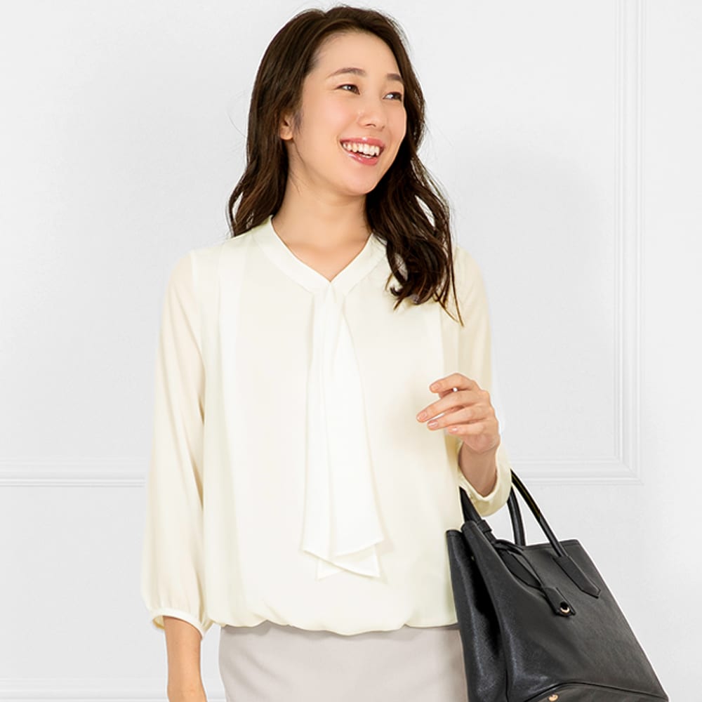 洗える / UVカット 】 Vネック ブラウス 長袖＜イージーケア＞ S～4L