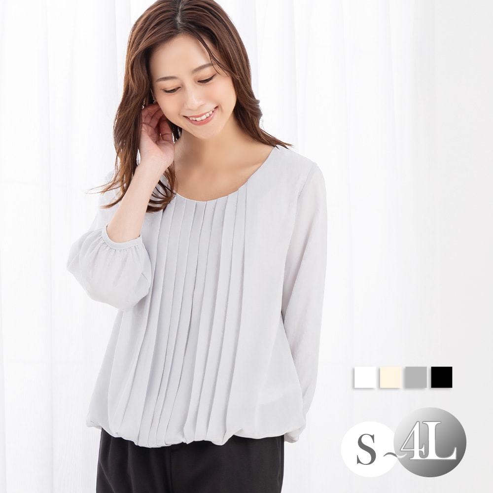 自由区大きいサイズ46今夏【マガジン掲載】シフォン×ジャージーコンビブラウス 大きいサイズ 大きいサイズの企画者が作りました！ 腕周り快適