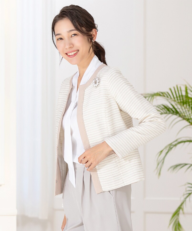 洗える＆防シワ！【WEB限定！WHITEJOOLA】ノーカラーツイード