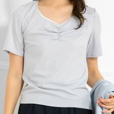 【洗える / ストレッチ 】 Vネック カットソー 半袖  伸縮性  ＜イージーケア＞　S～4L