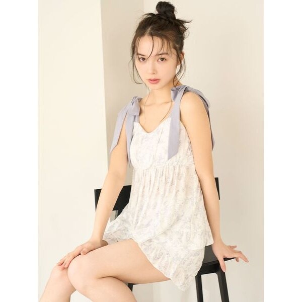 【スナイデルホーム】リボンショルダーセットアップ/美品/ルームウェア/アイボリー SNIDEL HOME パジャマ ルームウェア リボンショルダー