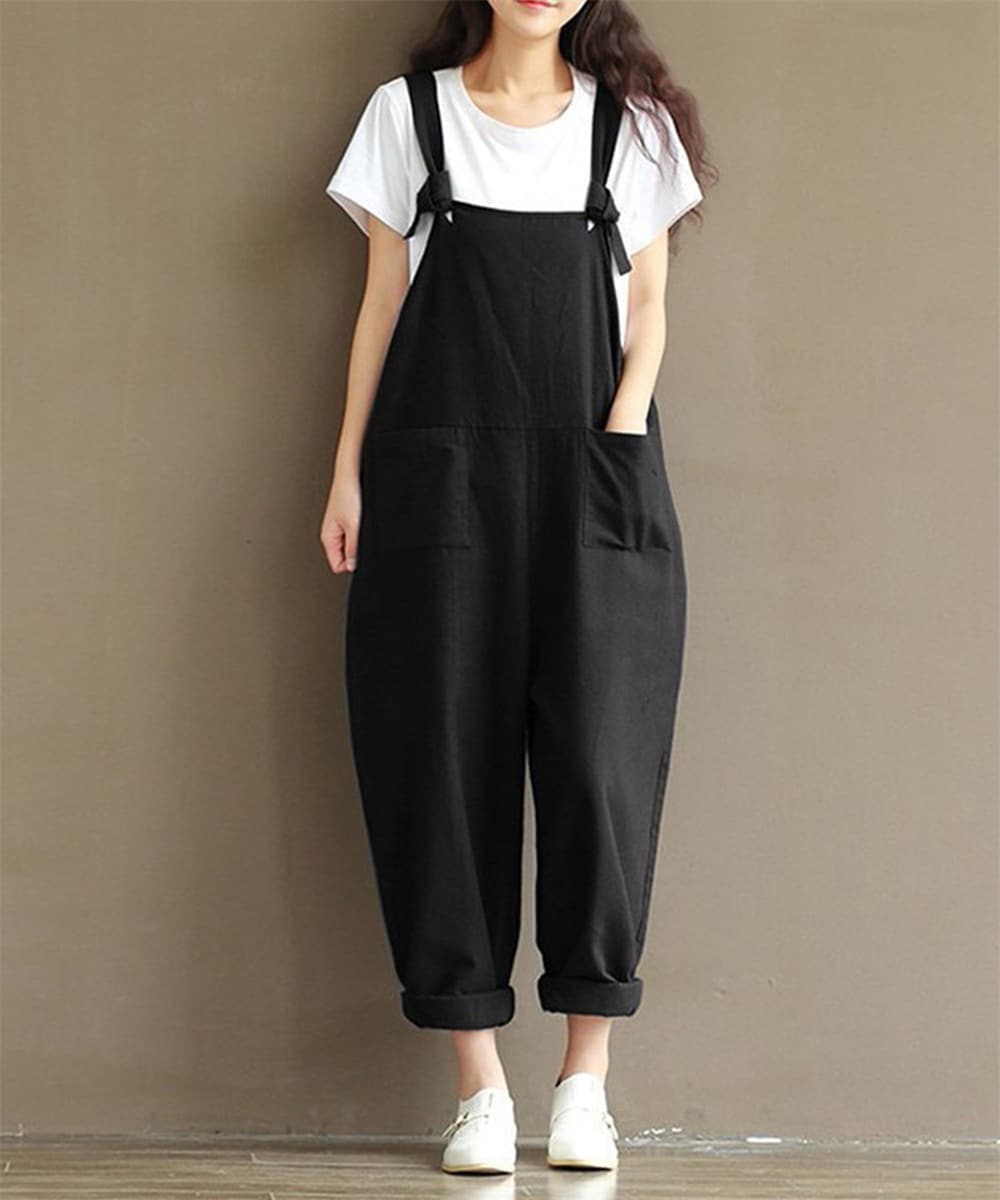 ラフロー オールインワン サロペット 黒 ブラック レディースsize1【M】 ラフロー オールインワン サロペット 黒 ブラック レディース