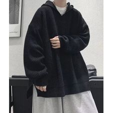 畦編みニット　フーディー ニットパーカー