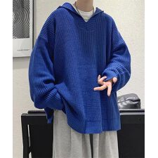 畦編みニット　フーディー ニットパーカー