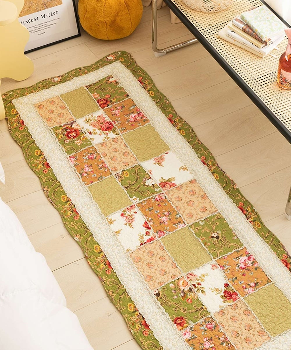 大判タペストリー　手作りキルティングマット 花柄 花柄ガーリーキルティングマット カーペット・ラグ 綿100