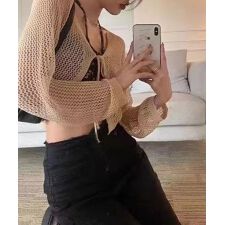 シアー編みカーディガン紫外線対策