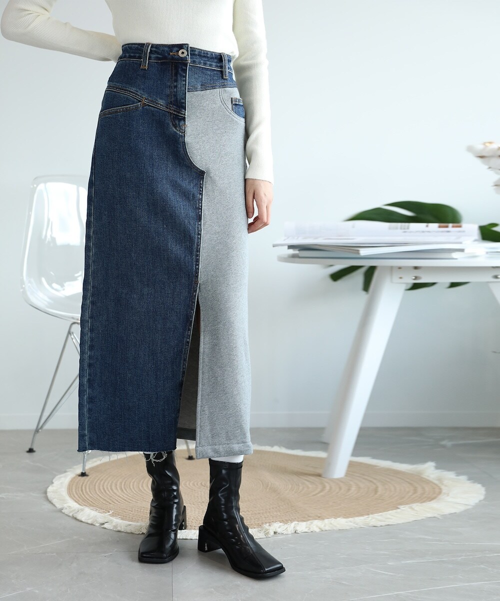 前スリットアシンメトリーデニムタイトスカート | アイモハ(aimoha