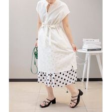 シンプル 綿麻ブレンド 水玉スカート