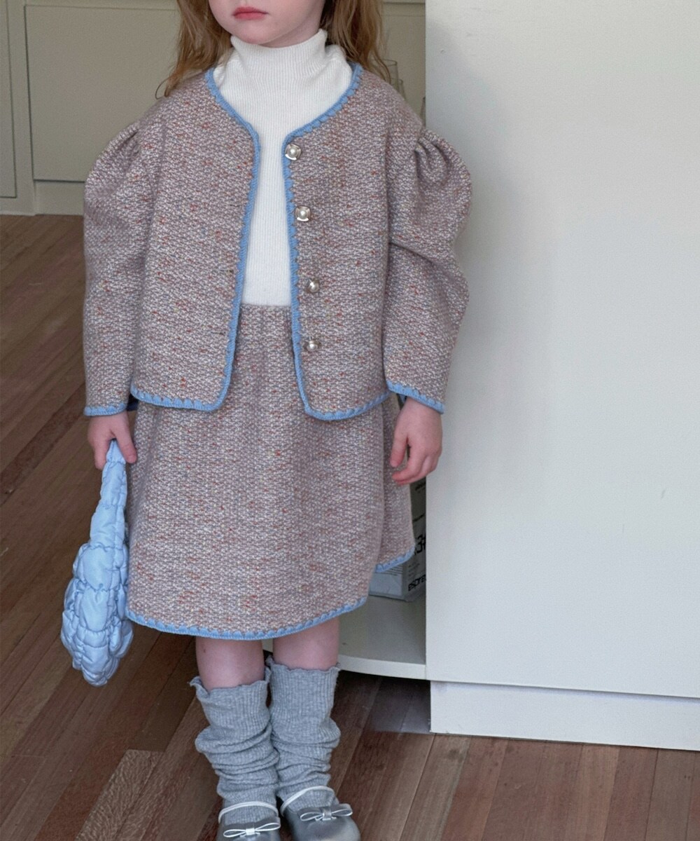 ツイードジャケット＆スカート　セットアップ　120センチ aimoha-KIDS-】ボリュームスリーブ ツイードジャケット＆スカート