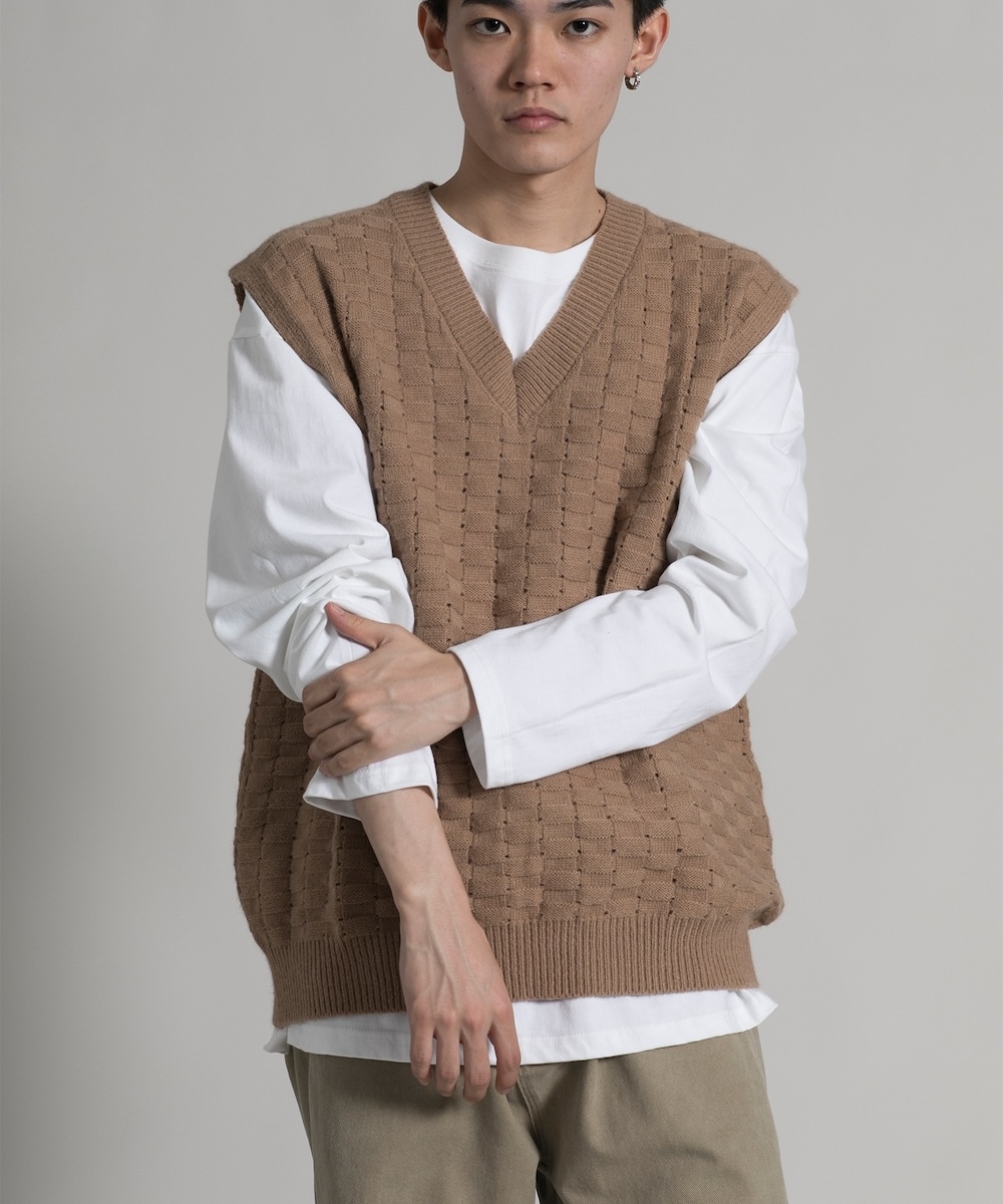 [}C]yaimoha neoz Textured V-Neck Sweater Vest jbgxXg/ACniaimohaj x[W