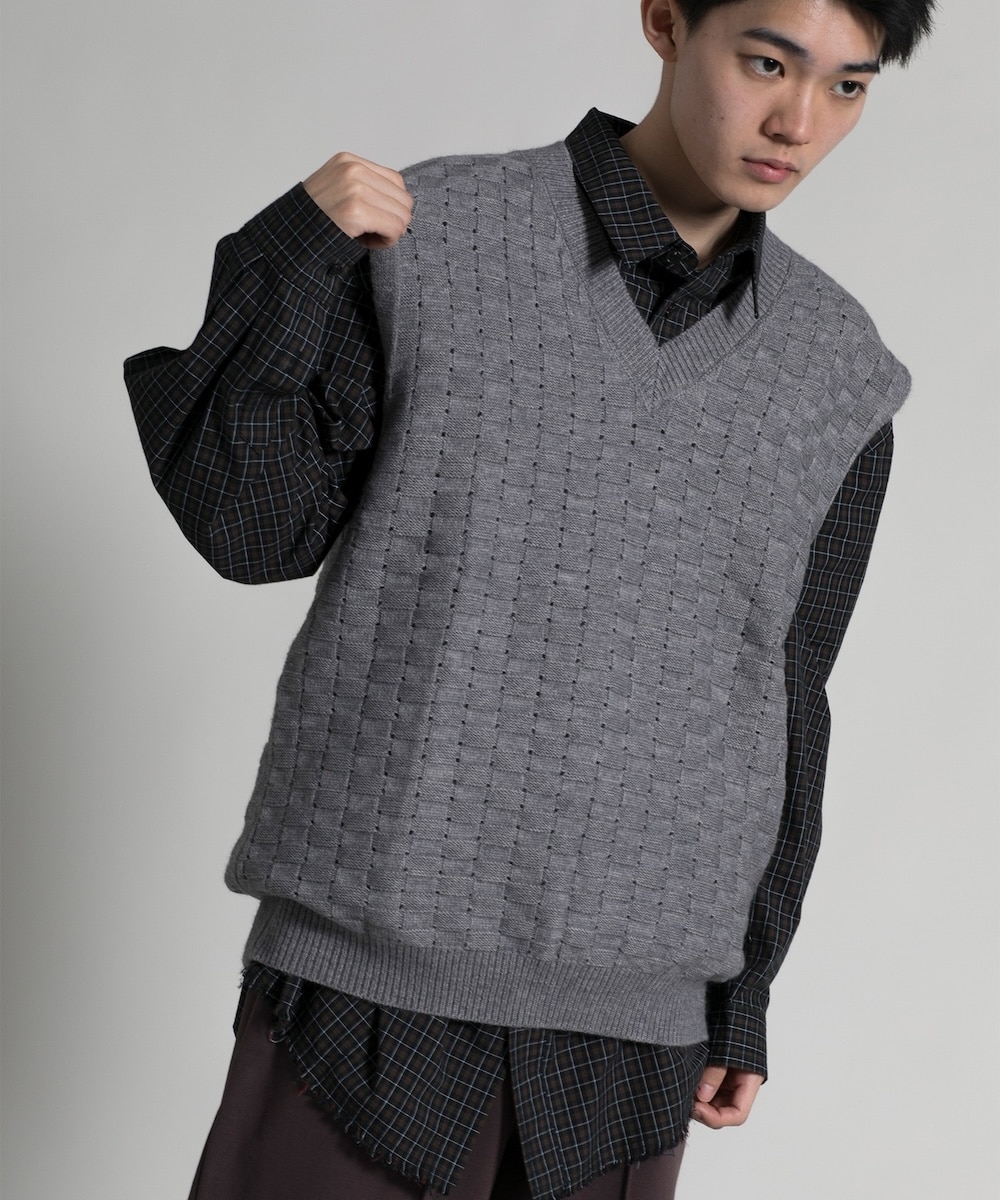 [�}���C]�yaimoha neo�z Textured V-Neck Sweater Vest �j�b�g�x�X�g/�A�C���n�iaimoha�j �_�[�N�O���[