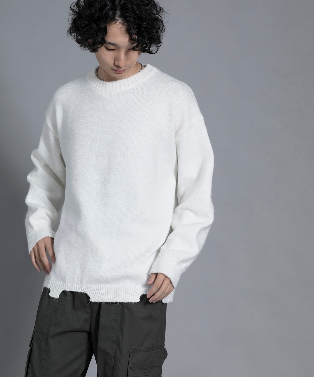 [�}���C]aimoha men Edgy Distressed Hem Sweater/�A�C���n�iaimoha�j �z���C�g