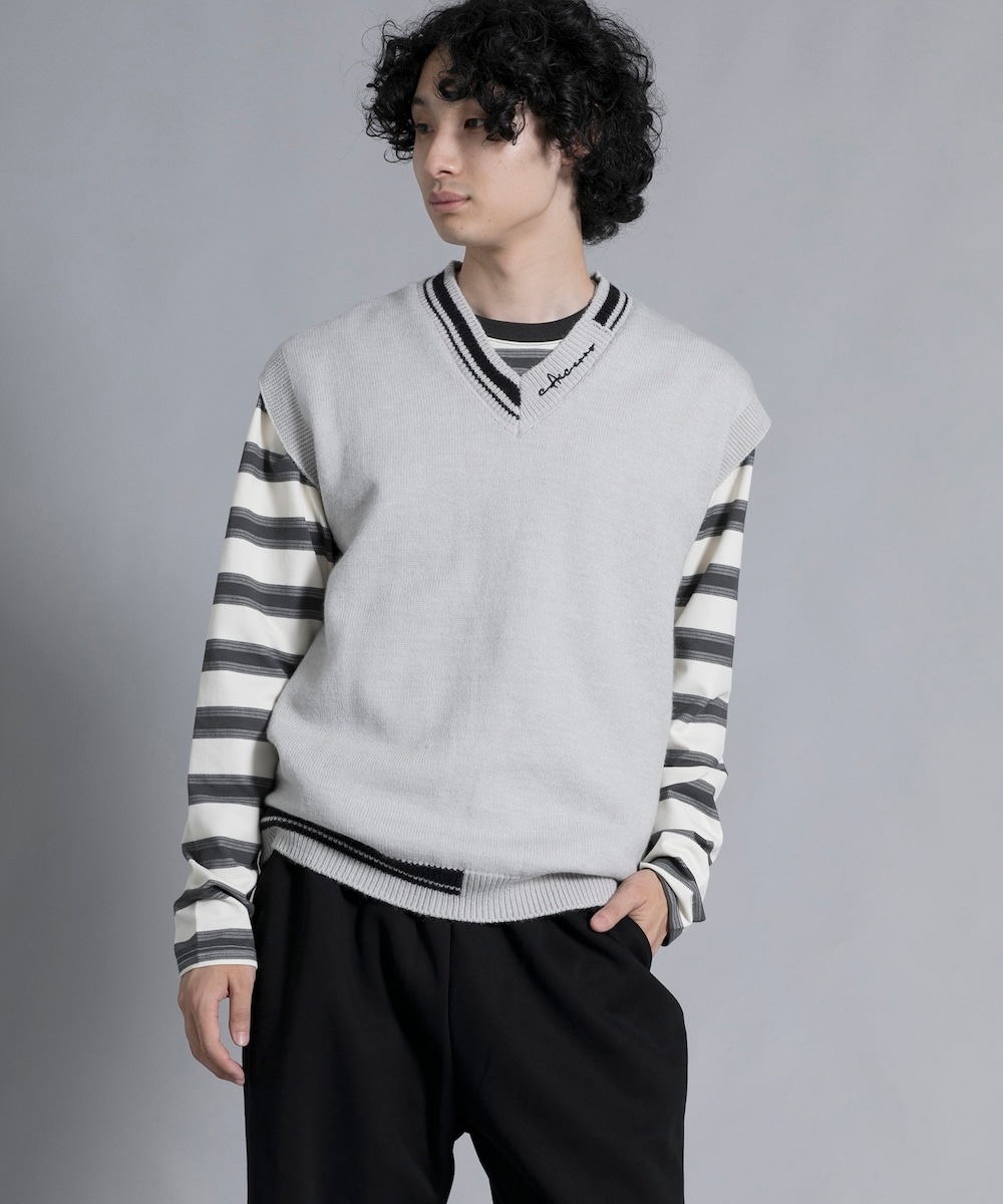 [�}���C]aimoha men Varsity Vibe Knit Vest/�A�C���n�iaimoha�j ���C�g�O���[