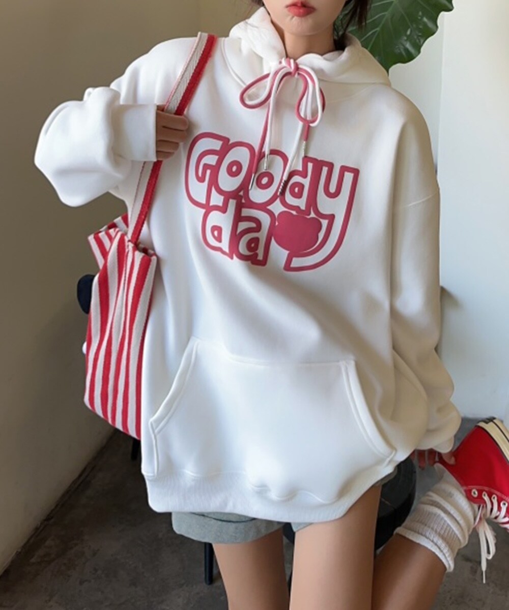 ビッグプリント裏起毛プルオーバーパーカー