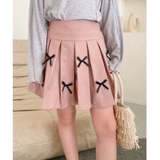 【aimoha-KIDS-】インナーパンツ付きリボンプリーツスカート