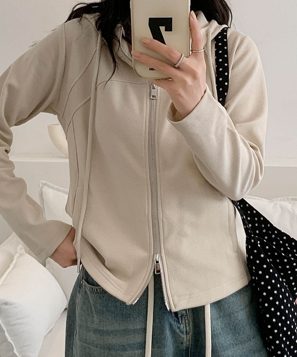 【Hii】カシウエアジップパーカーアイボリー　ベージュ系　S カシウエアジップパーカーアイボリー ベージュ系 S トップス