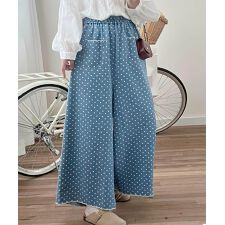 ドット柄ハイウエストワイドパンツ