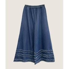 裾フリル刺繍デニムワイドパンツ