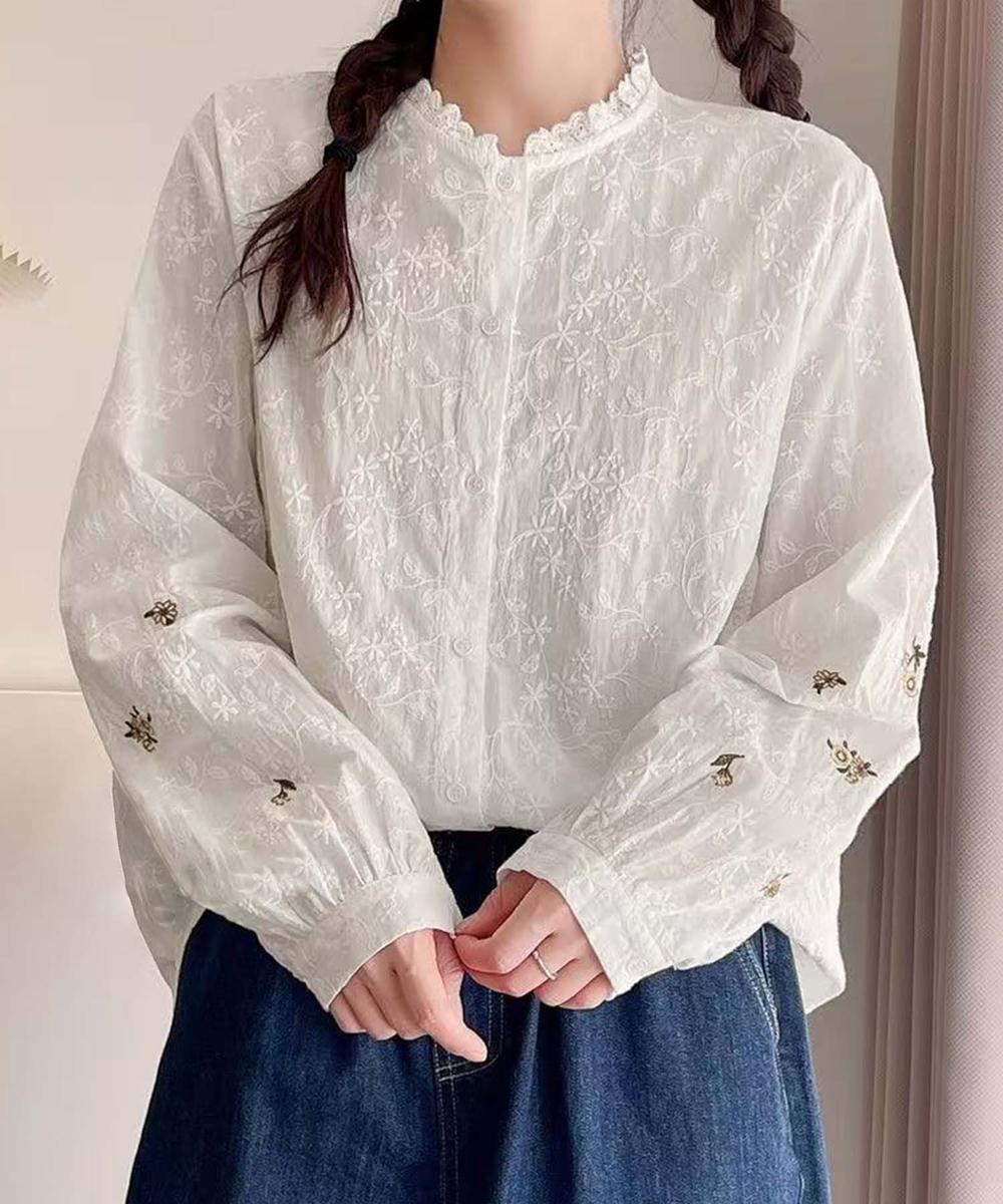 今季♡刺繍ブラウス✨ 🤍ウエスト切替レトロ刺繍ブラウス🖤｜スリーフォータイム｜ショップ