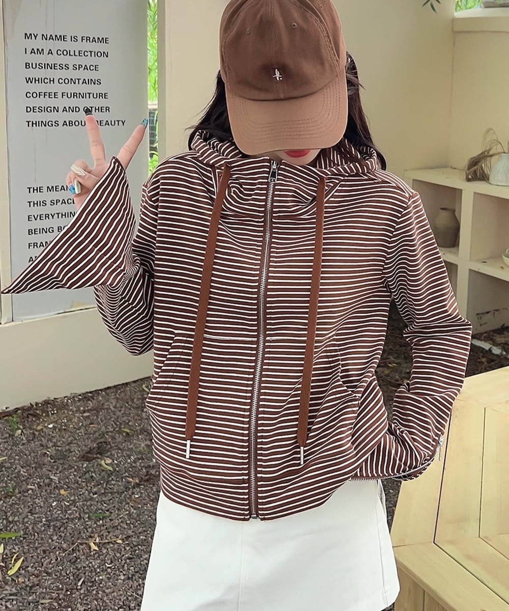 JEMORGAN レディース ワッフル花柄フルジップパーカ | バック