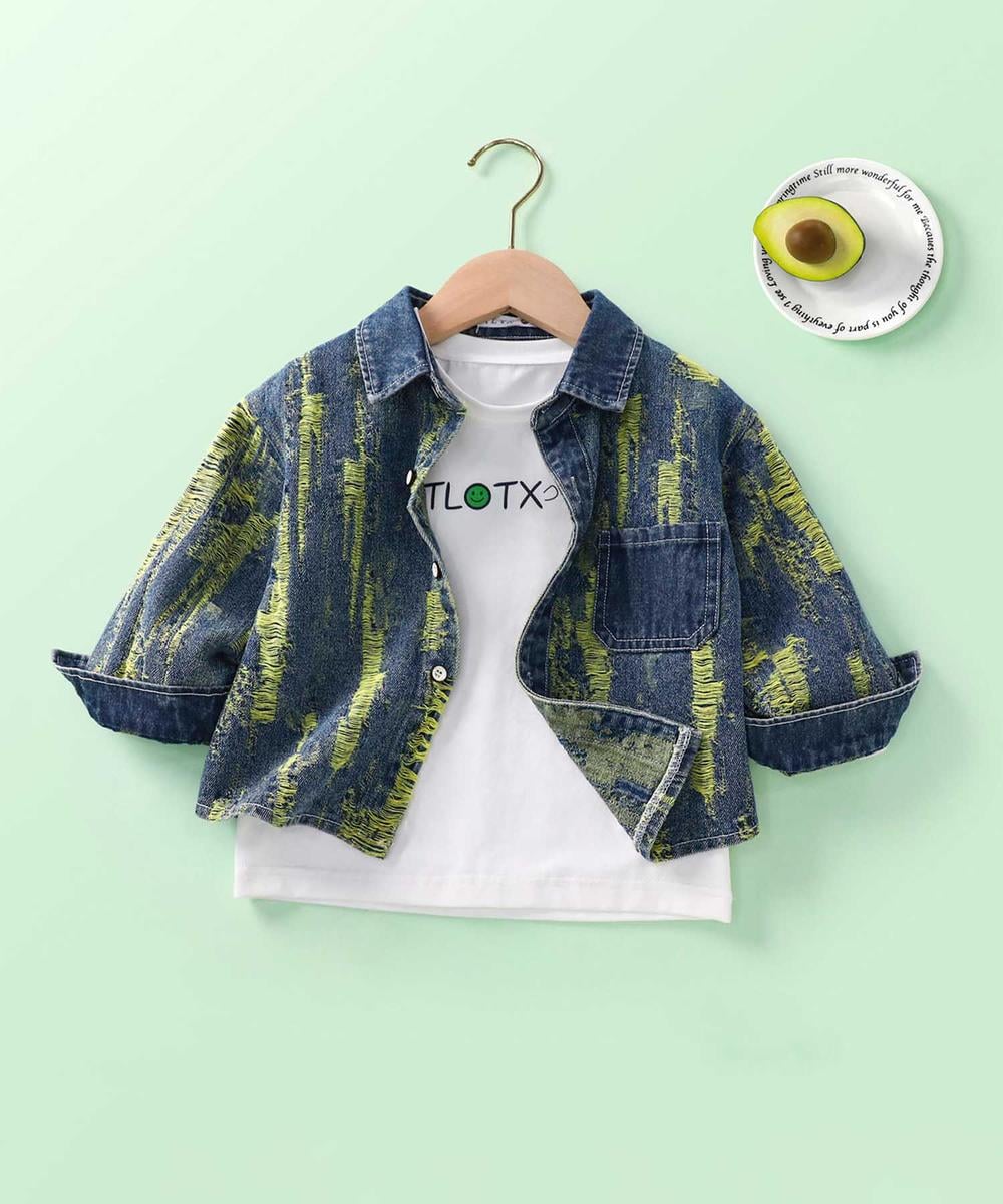 【aimoha-KIDS-】ヴィンテージ風ウォッシュデニムキッズジャケット