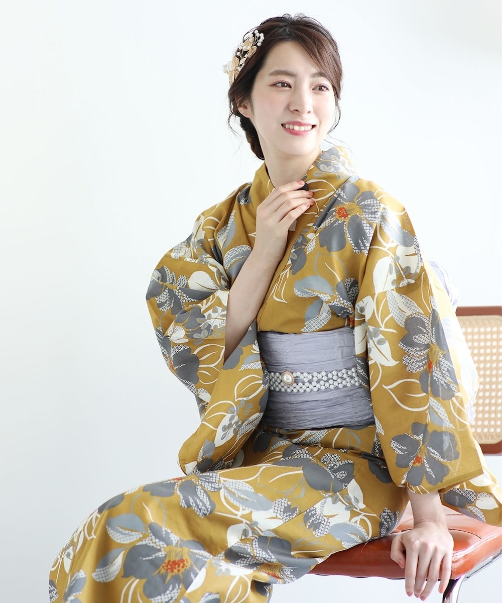 おまかせ下駄＋おまかせ白兵児帯つき◆◆ノー皺加工最高級カルキュロ◆変わり織り 浴衣3点セット】(ゆかた・しわ兵児帯・下駄)やまと撫子≪手洗い