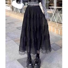 【aimoha】レースフリルティアードスカート